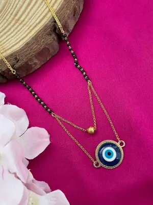 Simple Modern Short Mangalsutra Designs Evil Eye Layered Pendant Black Beads Gold Chain
