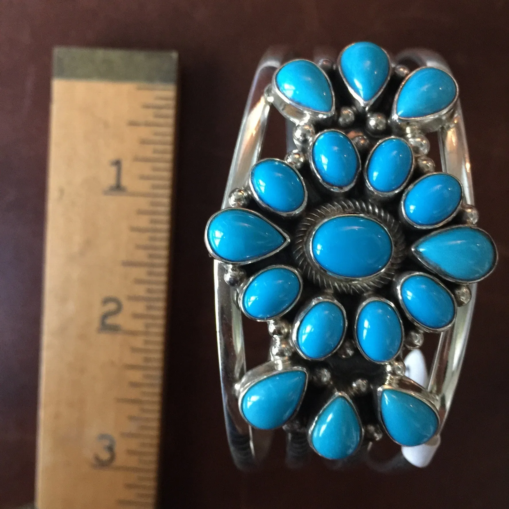 Simple Sterling Bracelet with Sleeping Beauty Turquoise Signed Kathleen Chavez