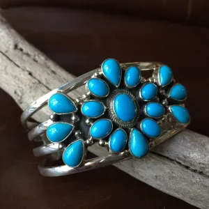 Simple Sterling Bracelet with Sleeping Beauty Turquoise Signed Kathleen Chavez