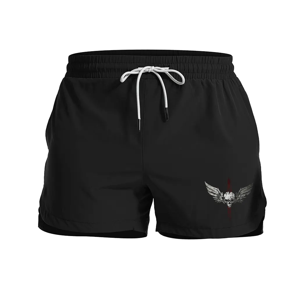Skull Cross Wings Graphic Shorts