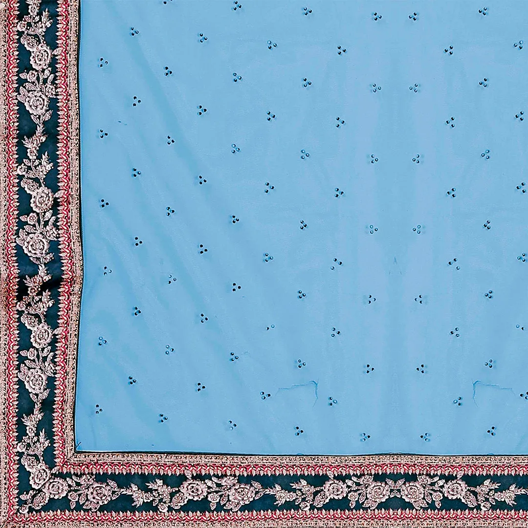 Slate Grey and Blue Brocade Lehenga Set
