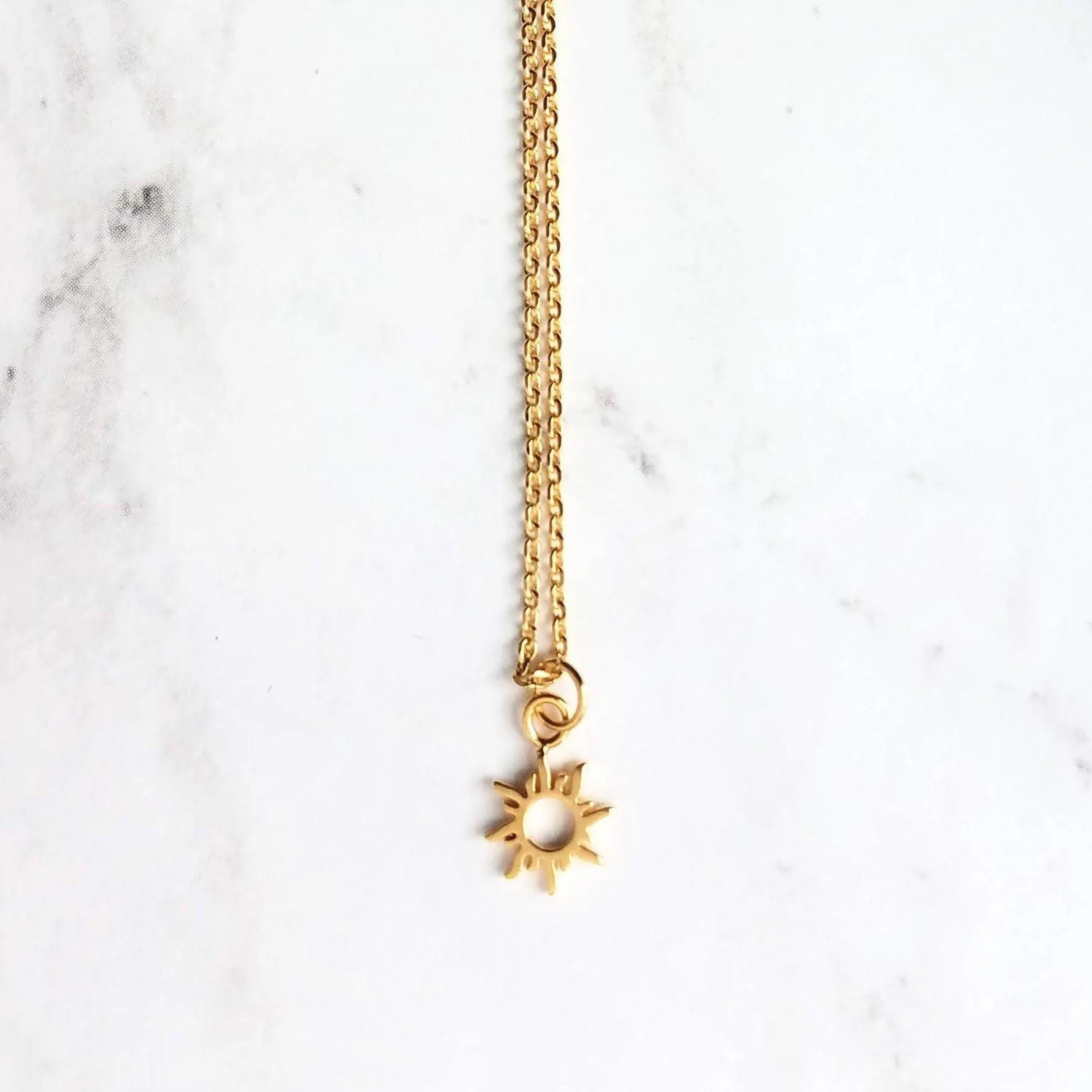 Small Sun Necklace, simple sun pendant, tiny sunshine charm, delicate gold chain, sunray necklace, just because gift, sun charm, gold sun