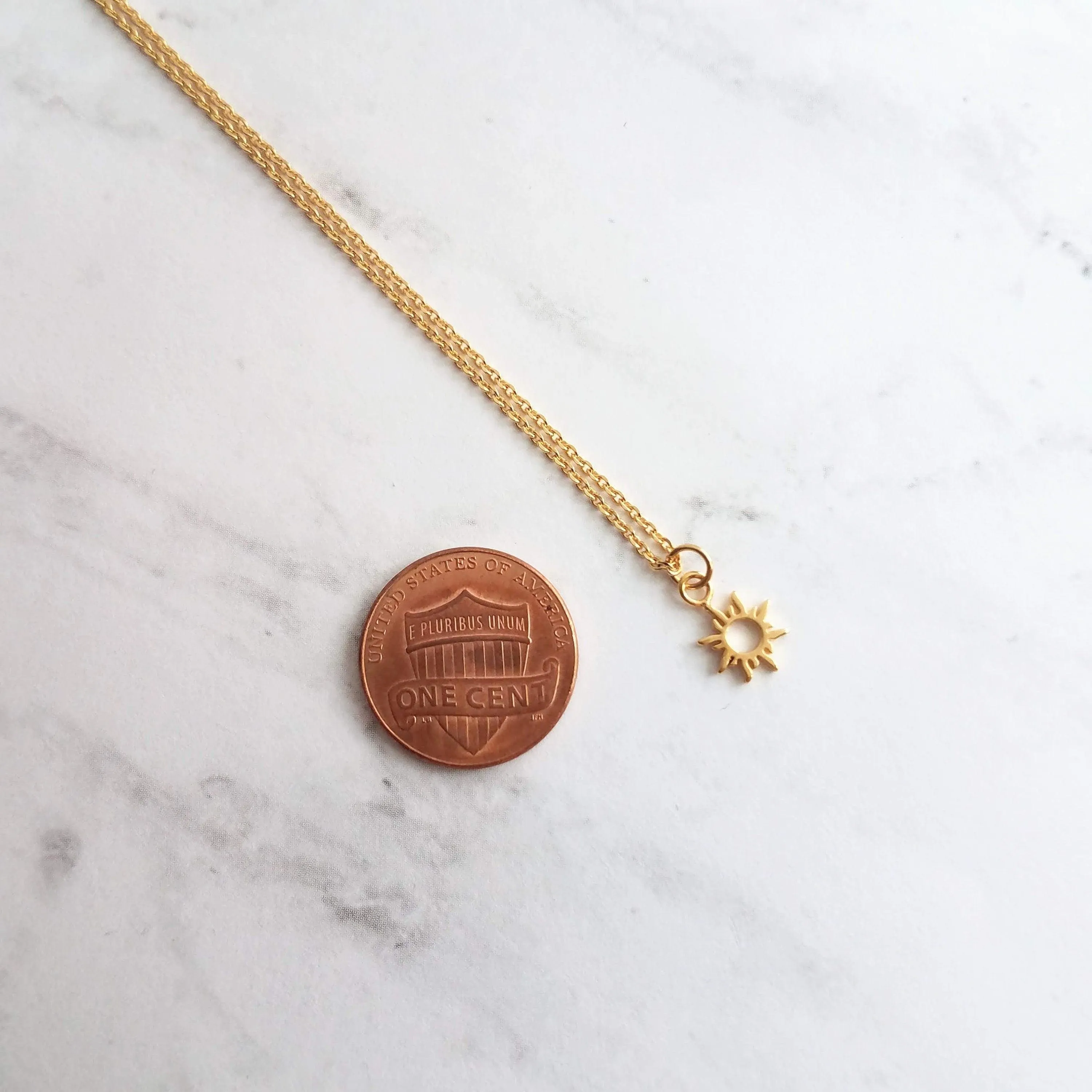 Small Sun Necklace, simple sun pendant, tiny sunshine charm, delicate gold chain, sunray necklace, just because gift, sun charm, gold sun