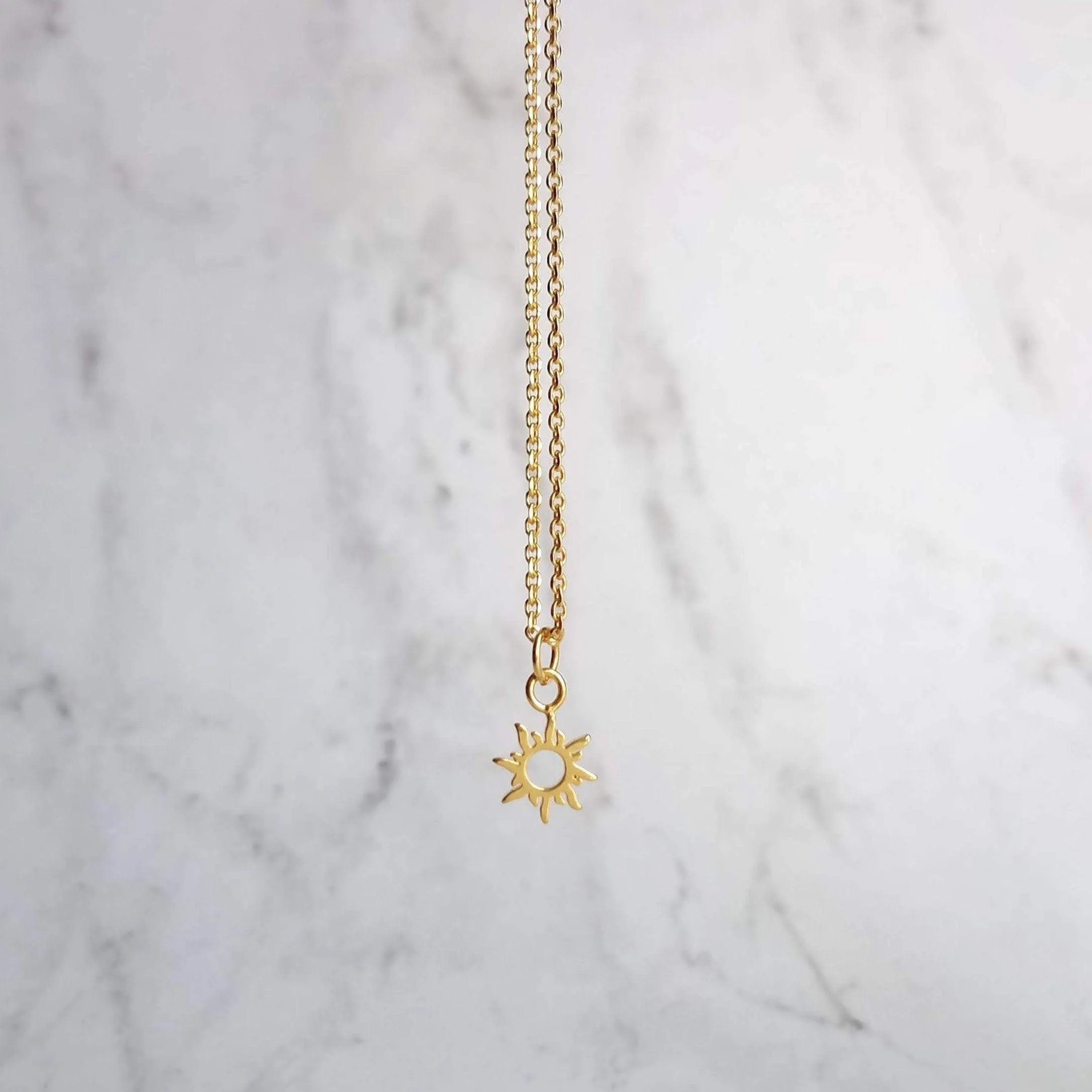 Small Sun Necklace, simple sun pendant, tiny sunshine charm, delicate gold chain, sunray necklace, just because gift, sun charm, gold sun