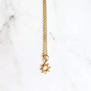 Small Sun Necklace, simple sun pendant, tiny sunshine charm, delicate gold chain, sunray necklace, just because gift, sun charm, gold sun