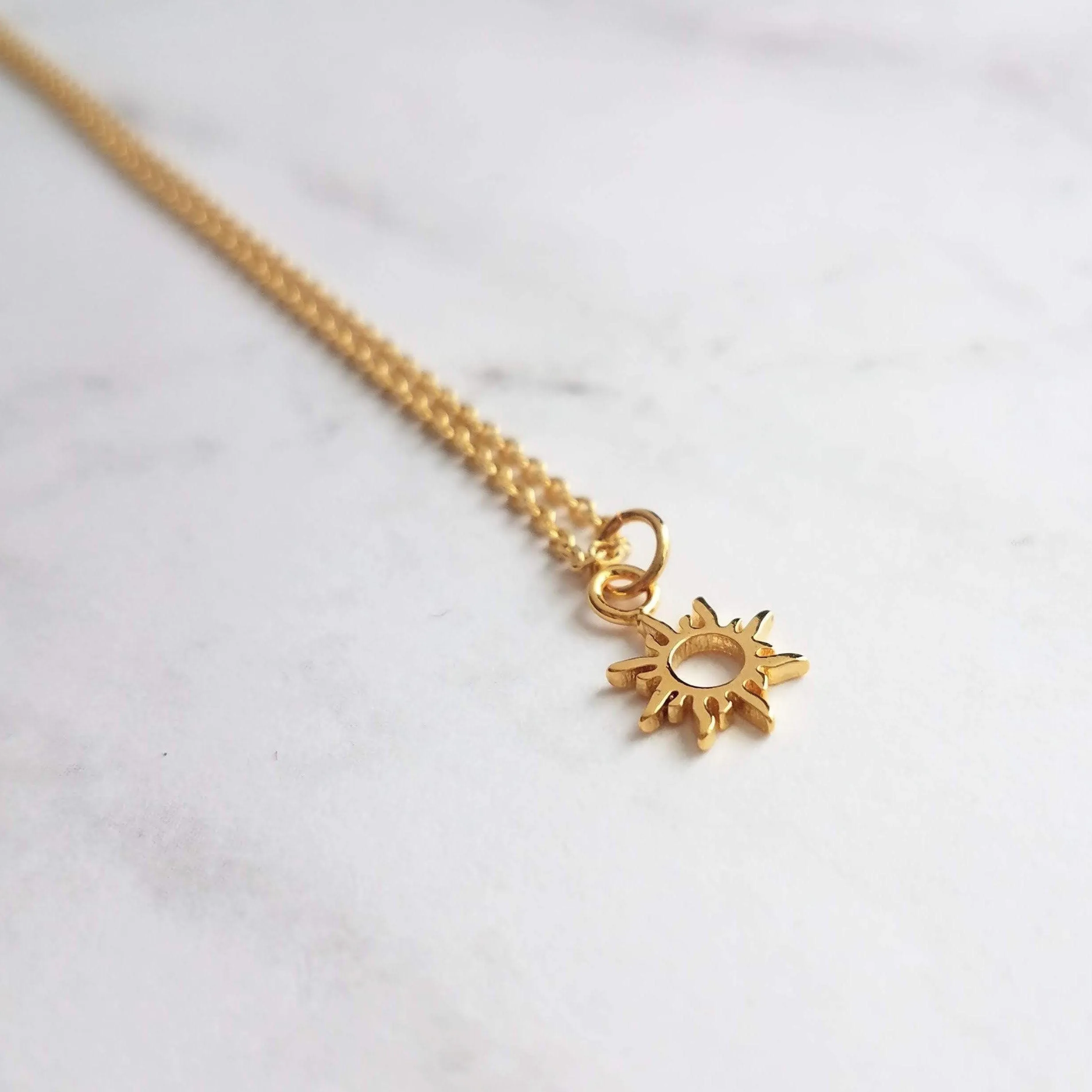 Small Sun Necklace, simple sun pendant, tiny sunshine charm, delicate gold chain, sunray necklace, just because gift, sun charm, gold sun