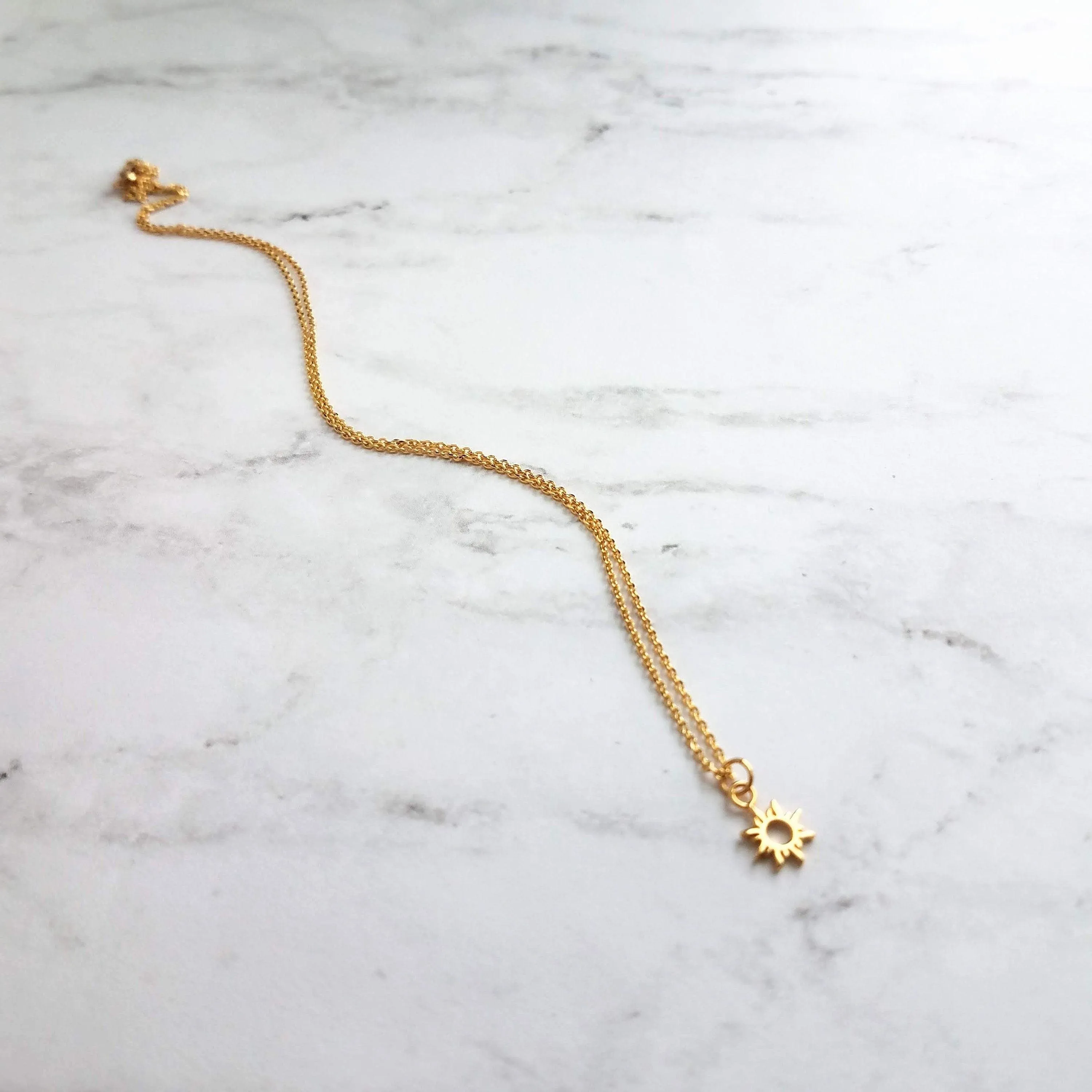 Small Sun Necklace, simple sun pendant, tiny sunshine charm, delicate gold chain, sunray necklace, just because gift, sun charm, gold sun