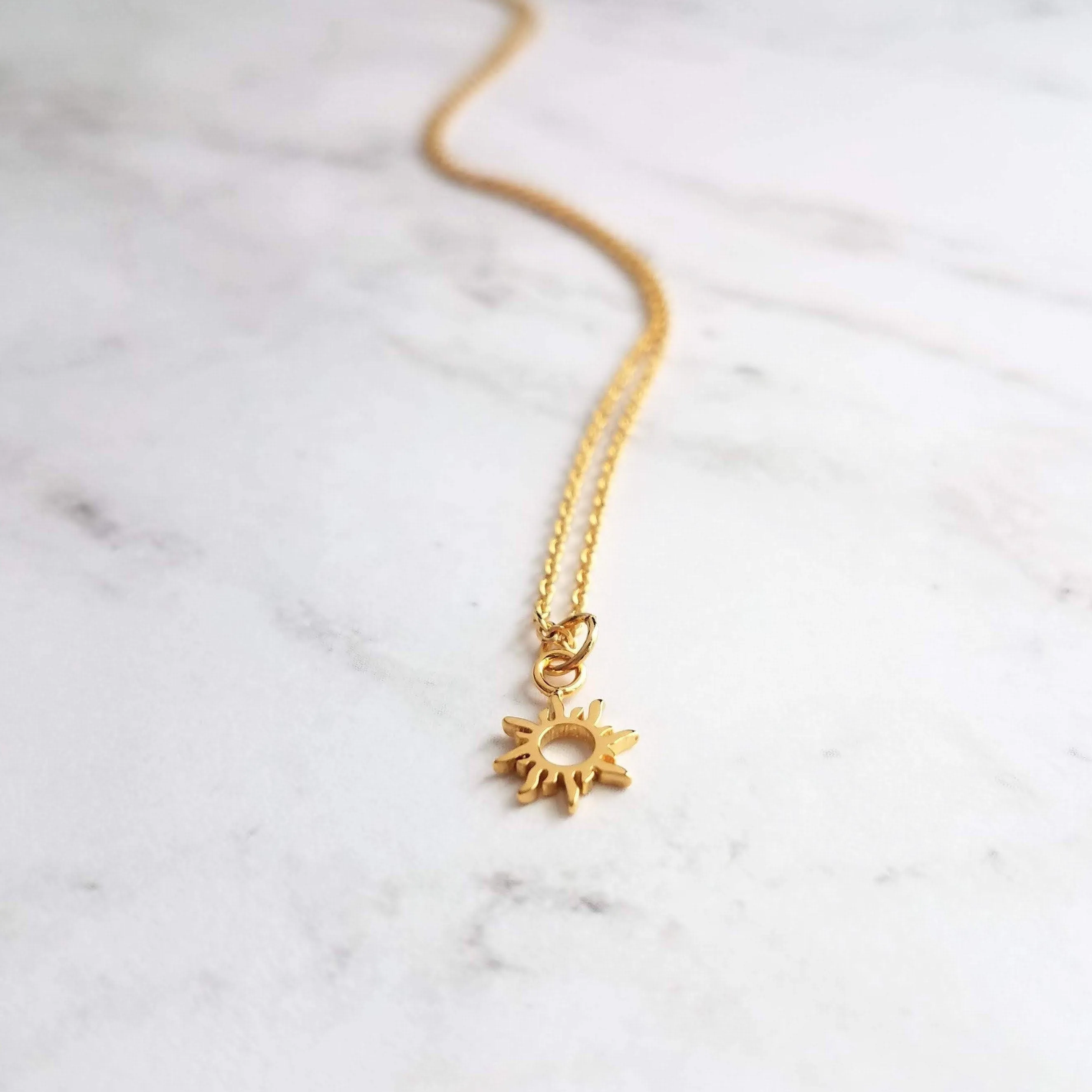 Small Sun Necklace, simple sun pendant, tiny sunshine charm, delicate gold chain, sunray necklace, just because gift, sun charm, gold sun