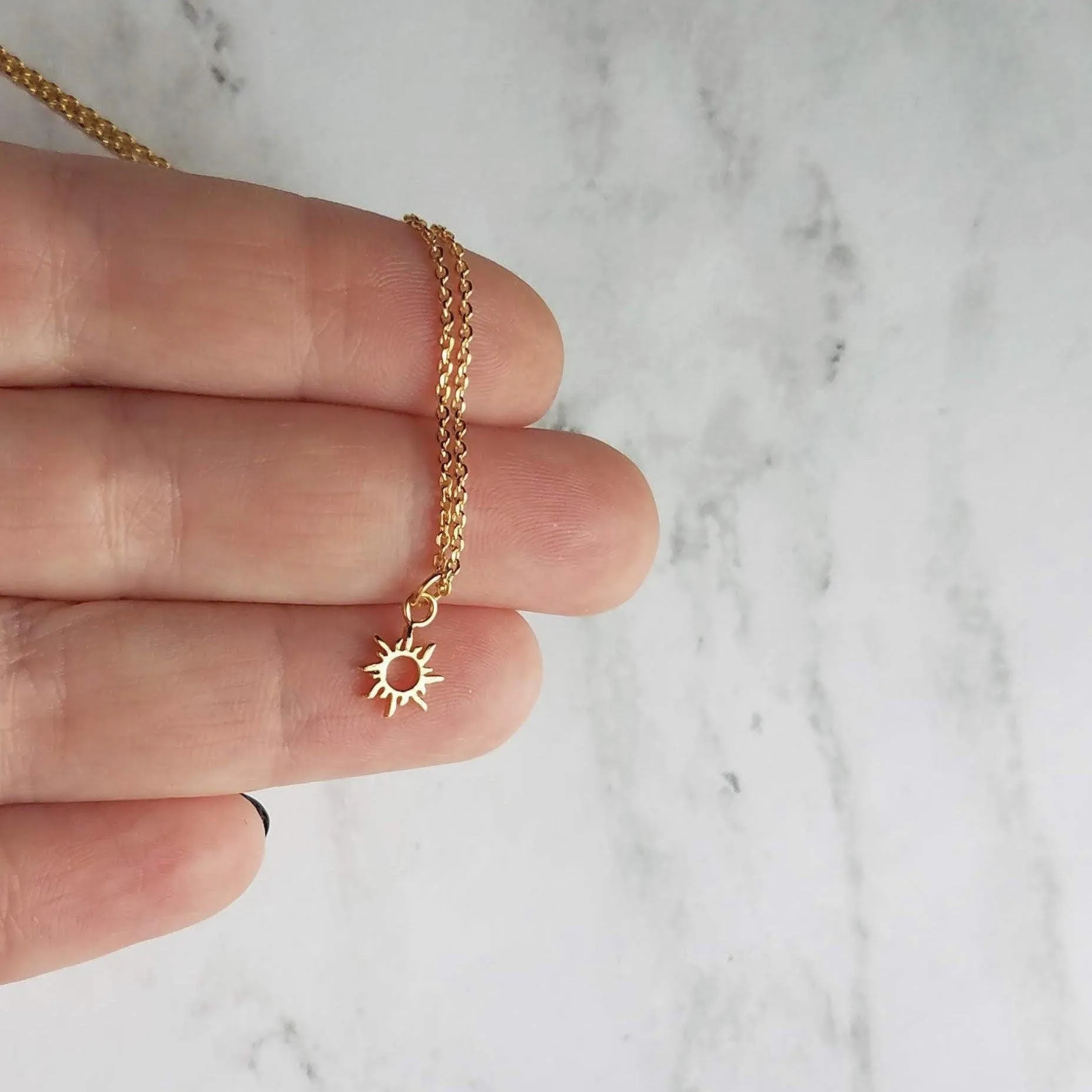 Small Sun Necklace, simple sun pendant, tiny sunshine charm, delicate gold chain, sunray necklace, just because gift, sun charm, gold sun