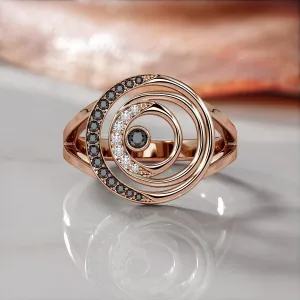 Stargate - Cresented  Natural Black Diamond Wedding RIng