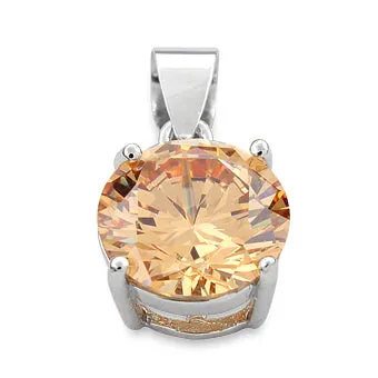 Sterling Silver Dark Champagne Round CZ 10mm Pendant