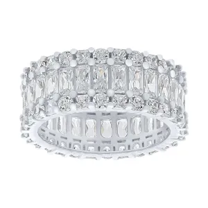 Sterling Silver Round & Baguette Cubic Zirconia Full Eternity Ring