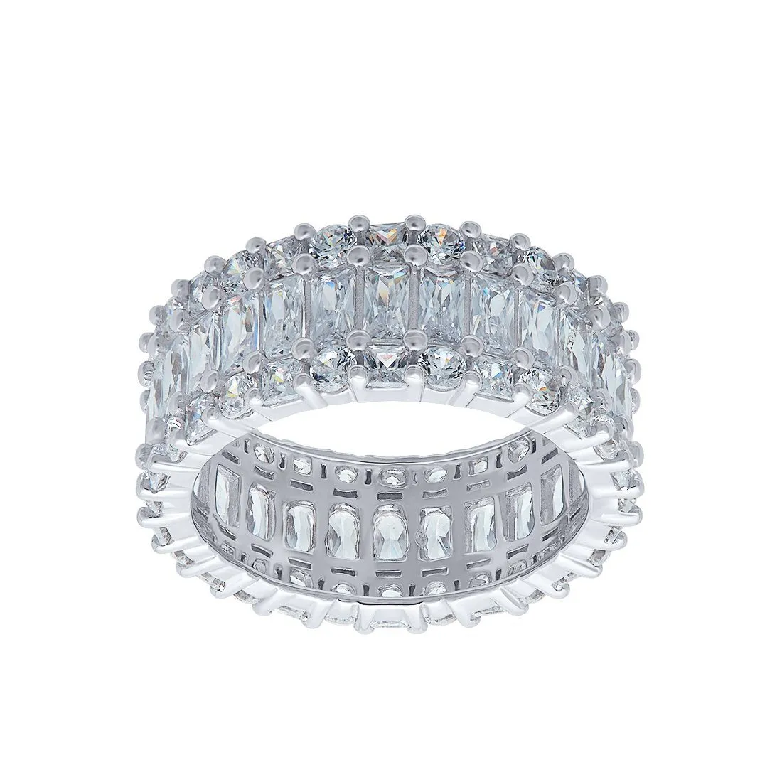 Sterling Silver Round & Baguette Cubic Zirconia Full Eternity Ring