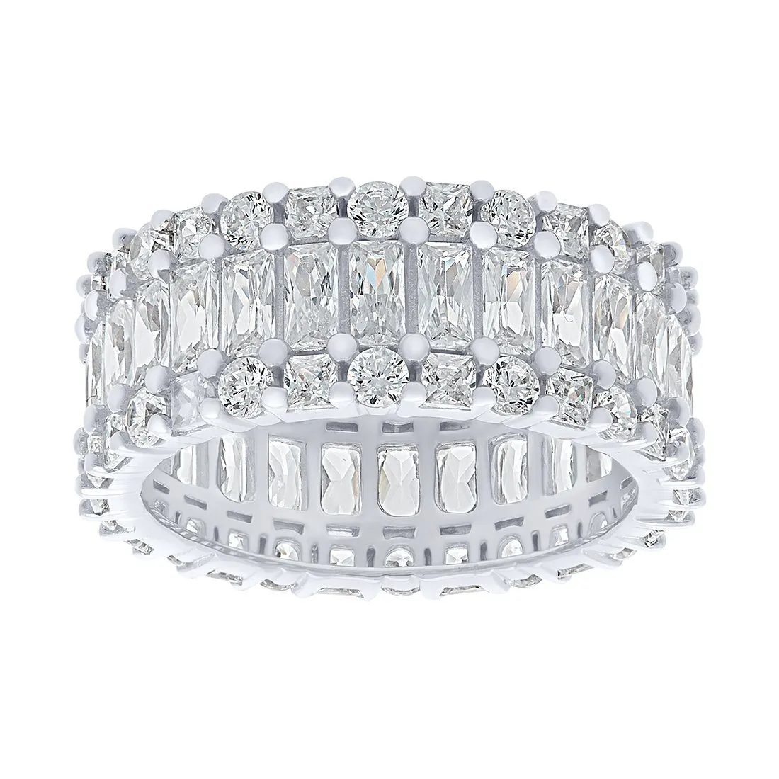 Sterling Silver Round & Baguette Cubic Zirconia Full Eternity Ring