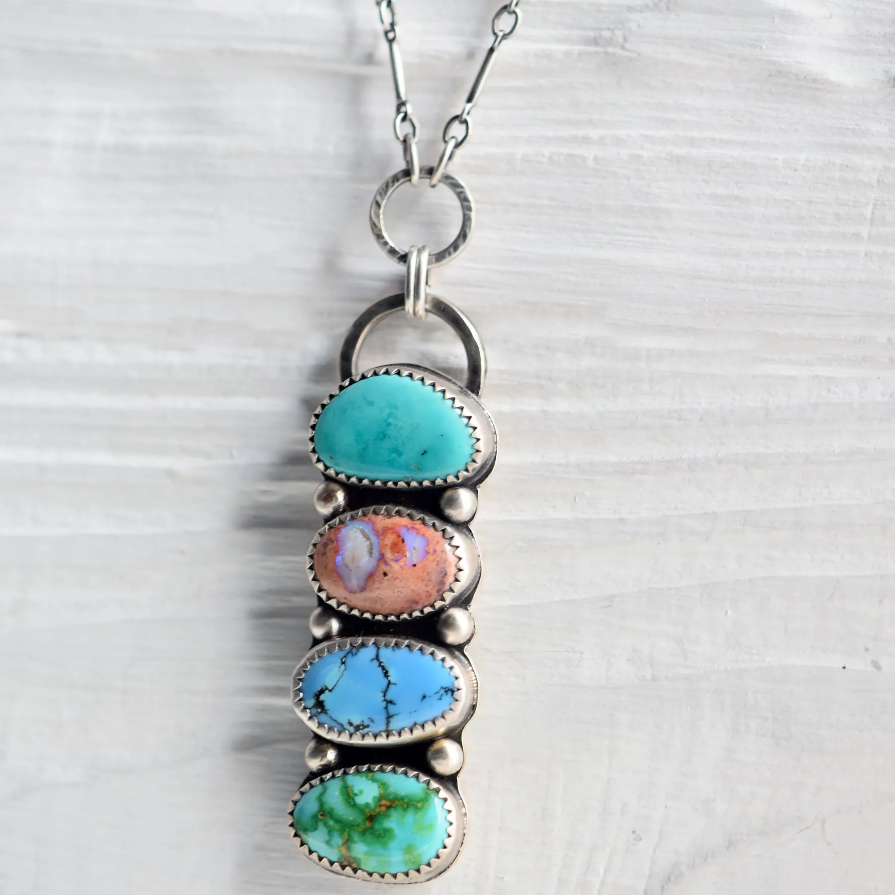 Stone Collector Necklace with Turquoise & Mexican Fire Opal