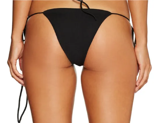 String Along - RIBBED BLACK - Tie Side Bikini Bottom
