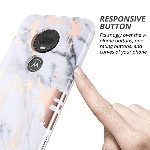 SURITCH Case for Moto G7 / Moto G7 Plus,[Built-in Screen Protector] Rose Gold Marble Full-Body Protection Shockproof Rugged Bumper Protective Cover for Motorola Moto G7 / Moto G7 Plus (Gold Marble)