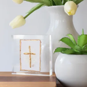 Taupe Cross Acrylic Block 4"x4"