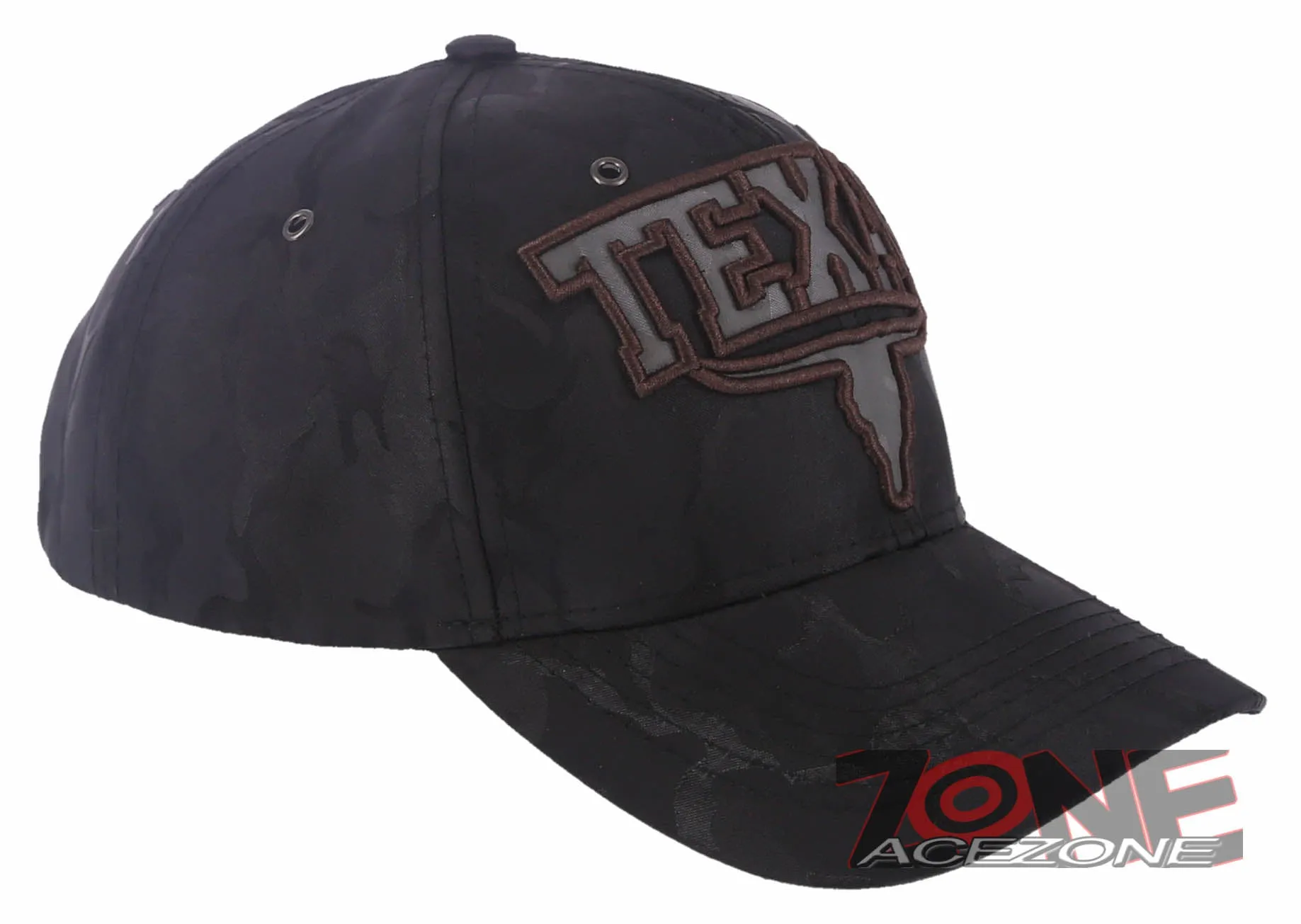 TEXAS SKULL BULL HEAD LONE STAR STATE BASEBALL CAP HAT CAMOUFLAGE BLACK
