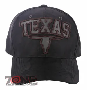TEXAS SKULL BULL HEAD LONE STAR STATE BASEBALL CAP HAT CAMOUFLAGE BLACK
