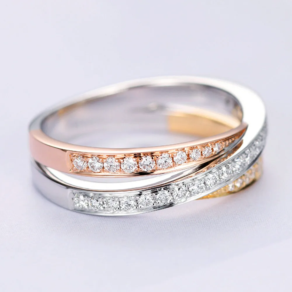 Three Tone Diamond Criss Cross Wedding Ring