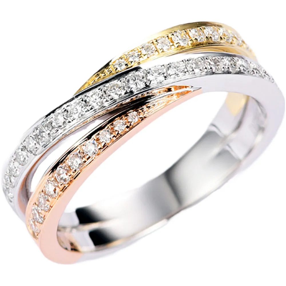 Three Tone Diamond Criss Cross Wedding Ring