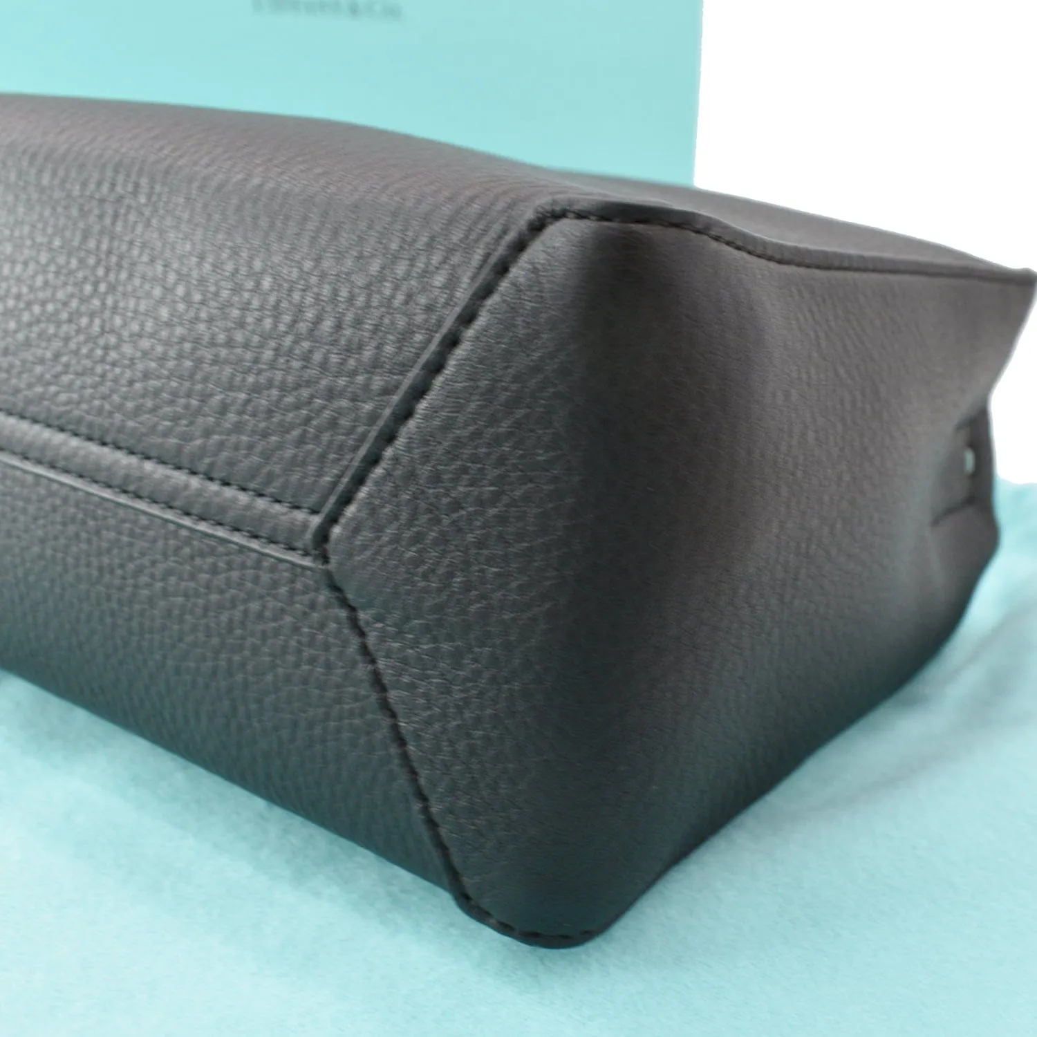 TIFFANY & CO Micro Grain Calfskin Leather Tote Bag Black