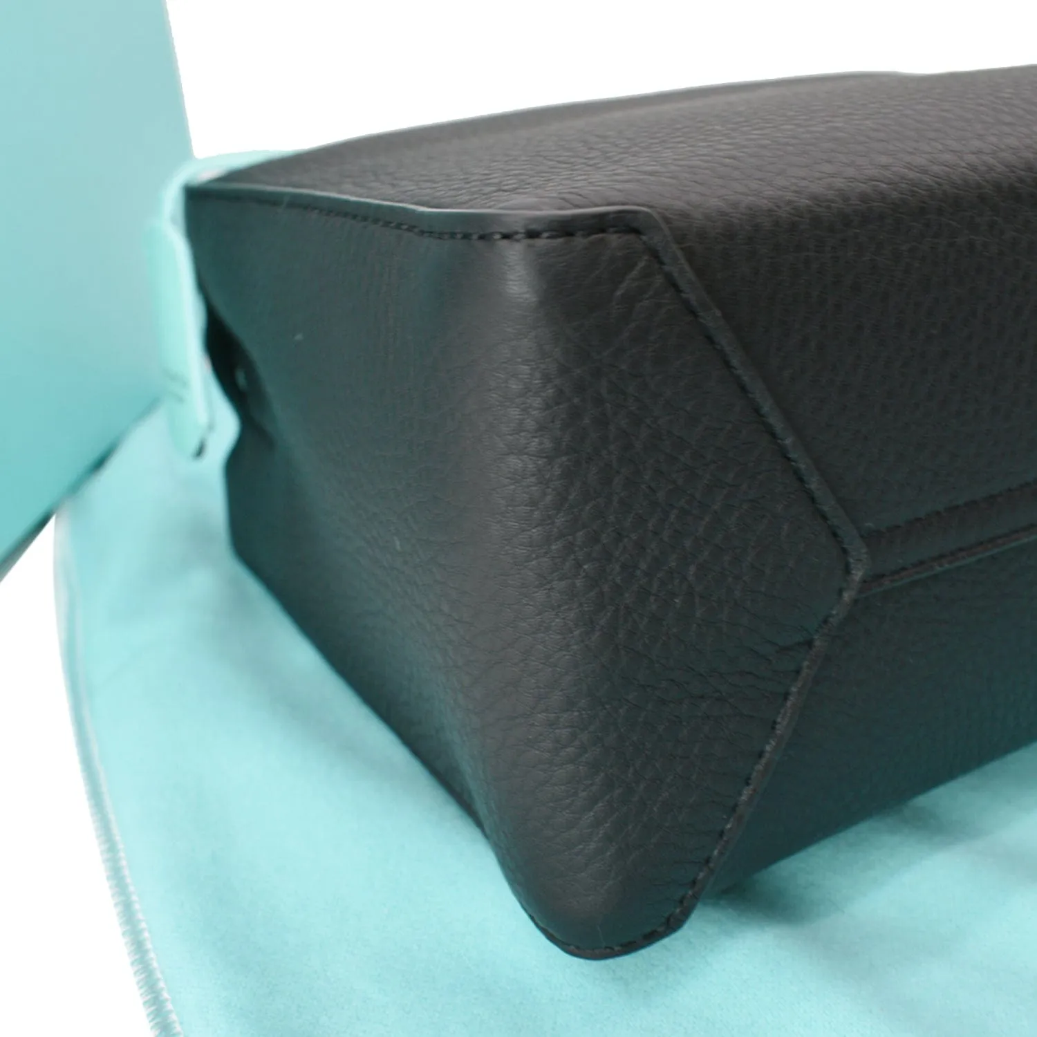 TIFFANY & CO Micro Grain Calfskin Leather Tote Bag Black