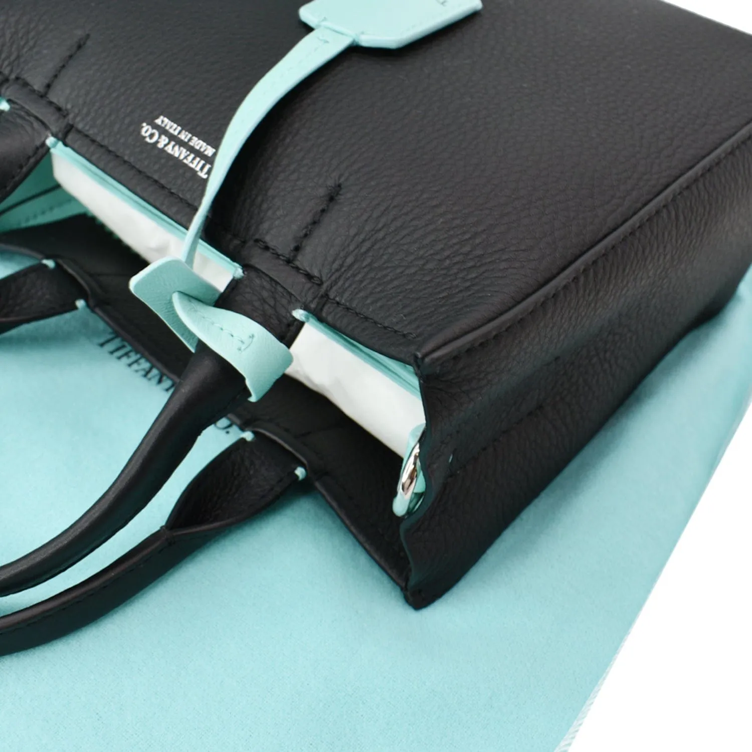 TIFFANY & CO Micro Grain Calfskin Leather Tote Bag Black
