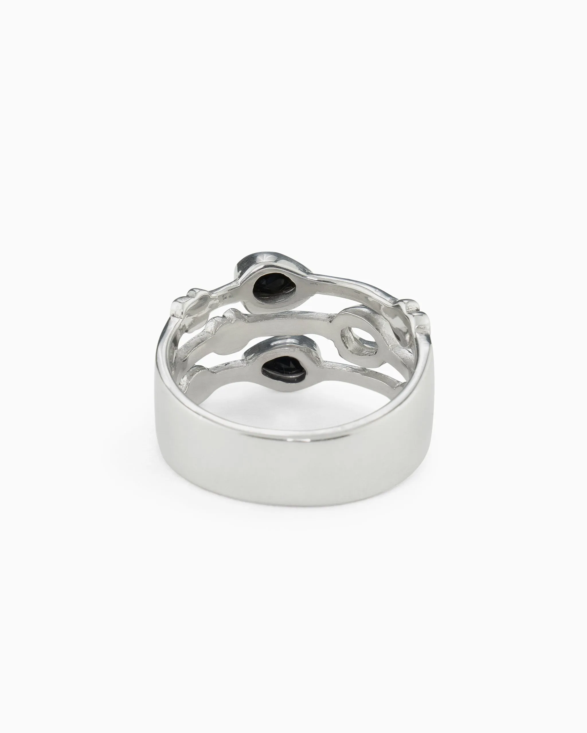 Triple Band Ring with Three Stones - White Topaz/Black Onyx