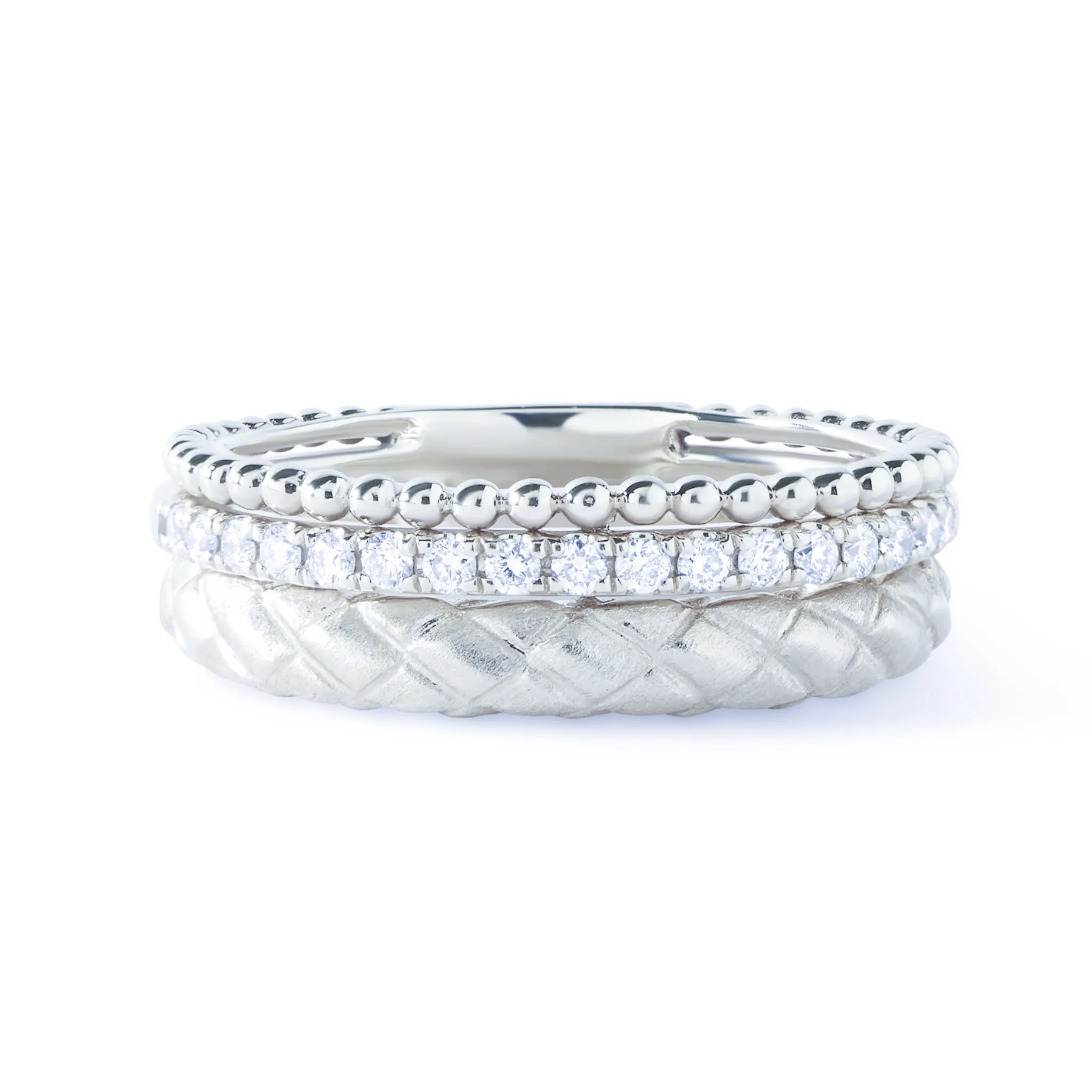 Triple Three Row Woven Diamond Stackable Ring