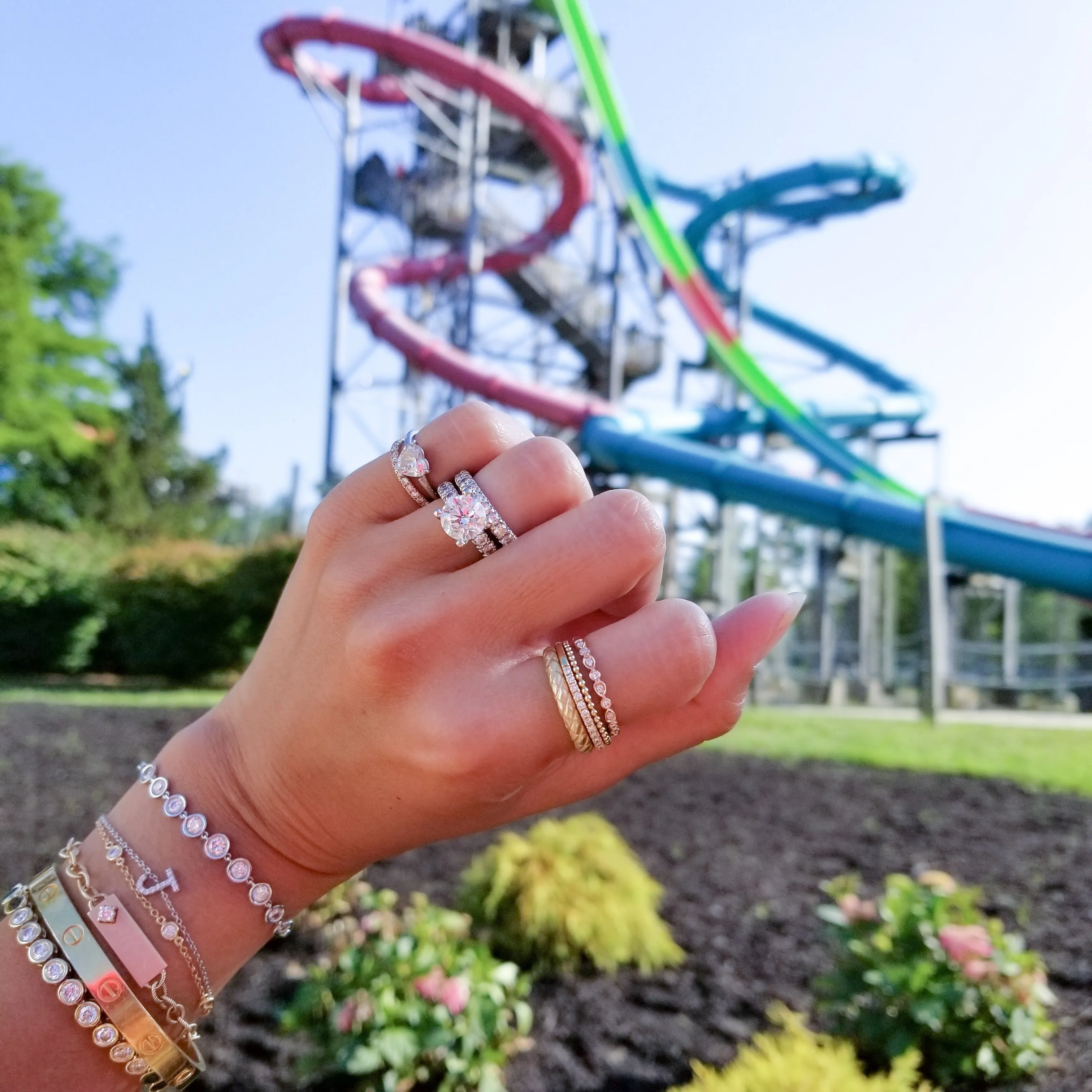 Triple Three Row Woven Diamond Stackable Ring