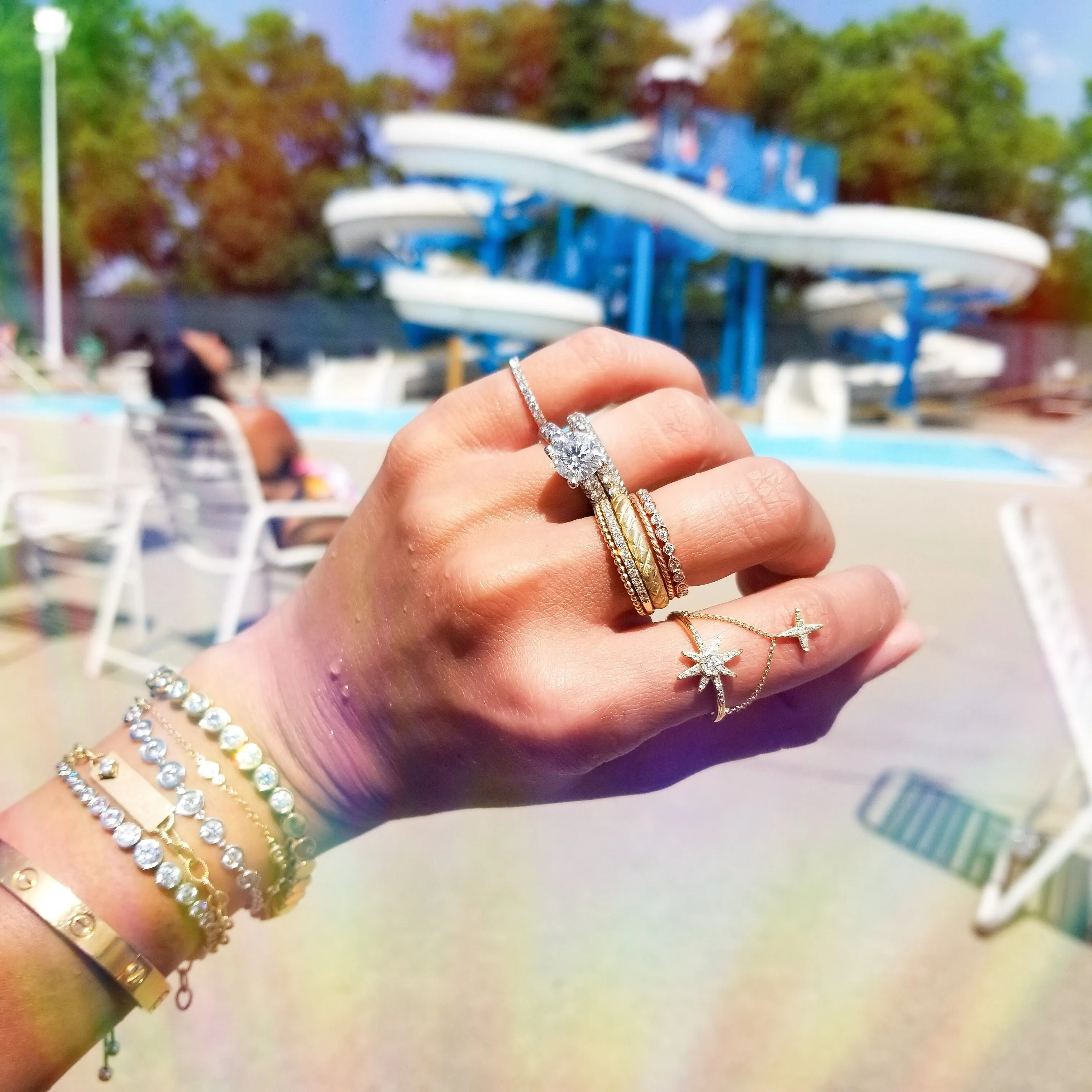 Triple Three Row Woven Diamond Stackable Ring