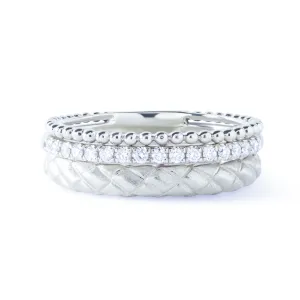 Triple Three Row Woven Diamond Stackable Ring