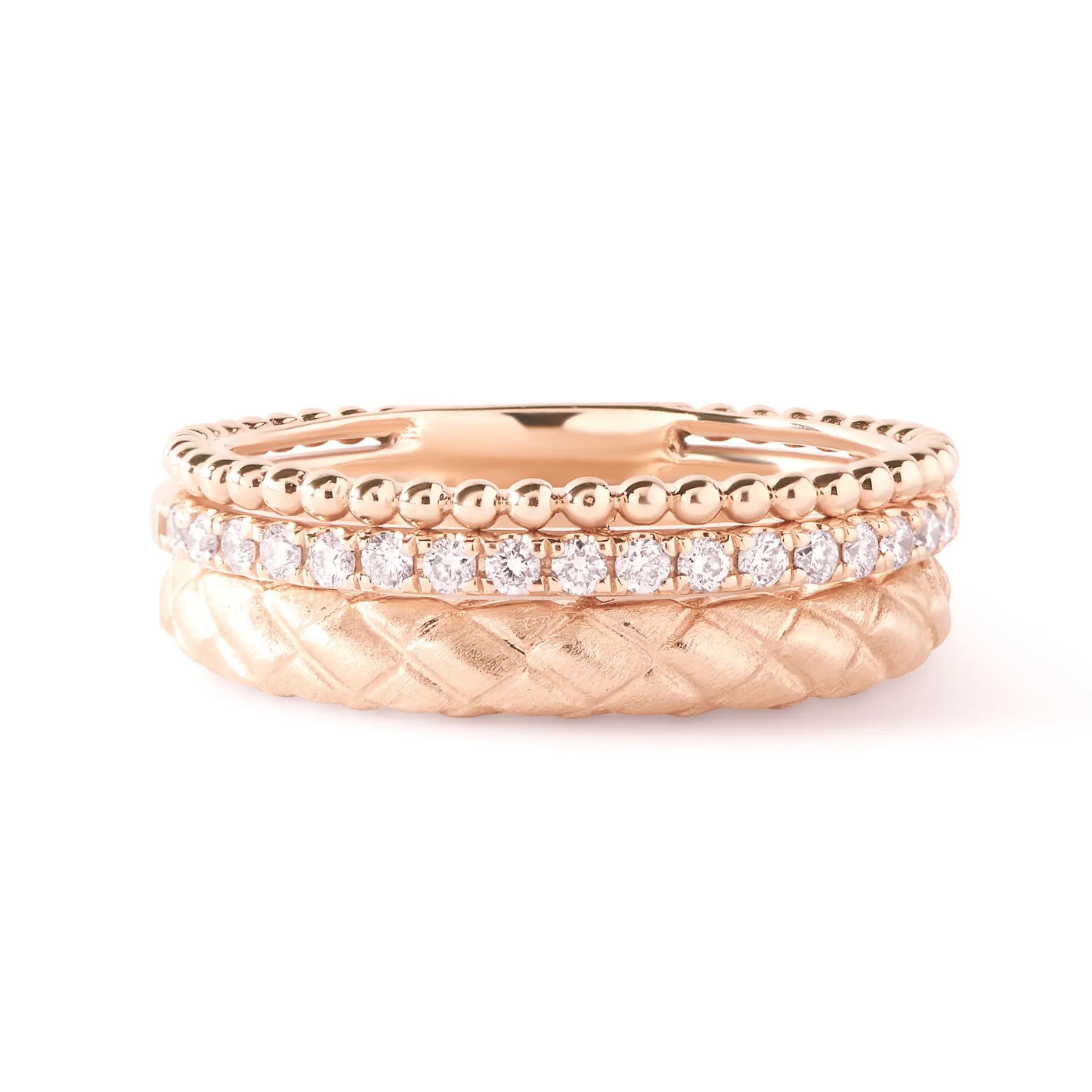 Triple Three Row Woven Diamond Stackable Ring
