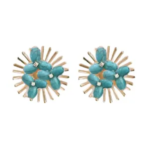 Turquoise Sunburst Statement Stud Earrings