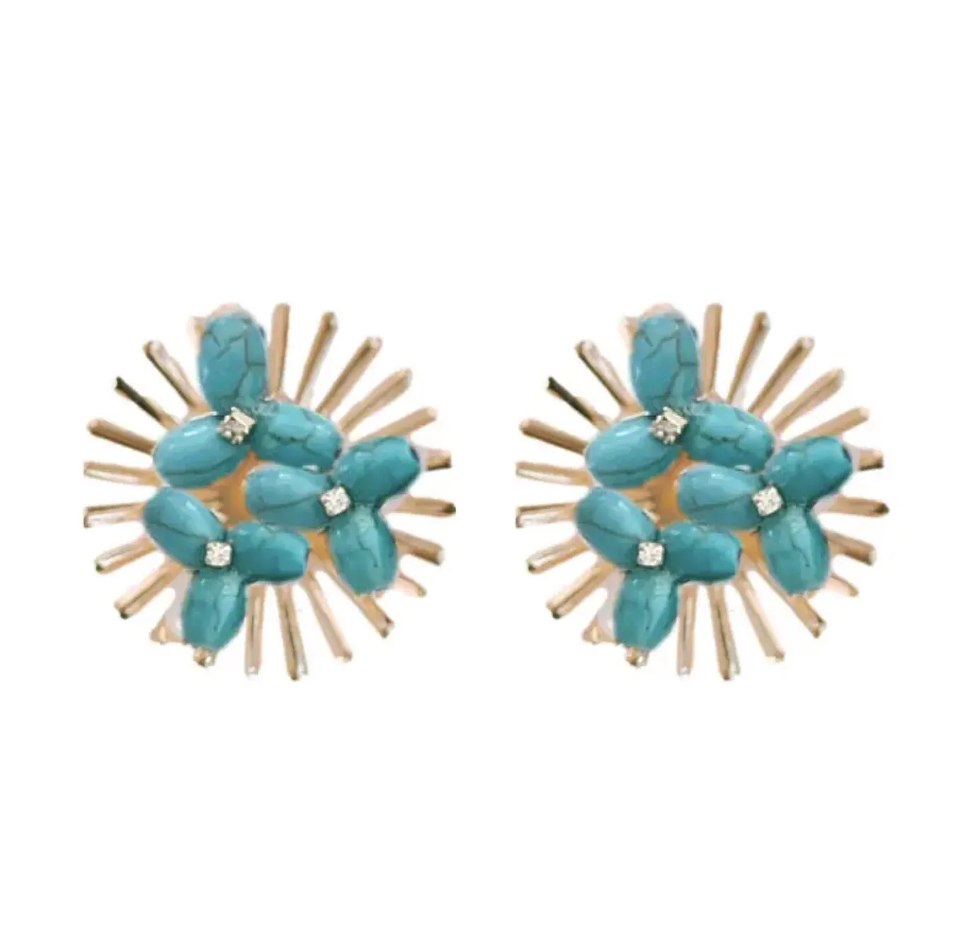 Turquoise Sunburst Statement Stud Earrings