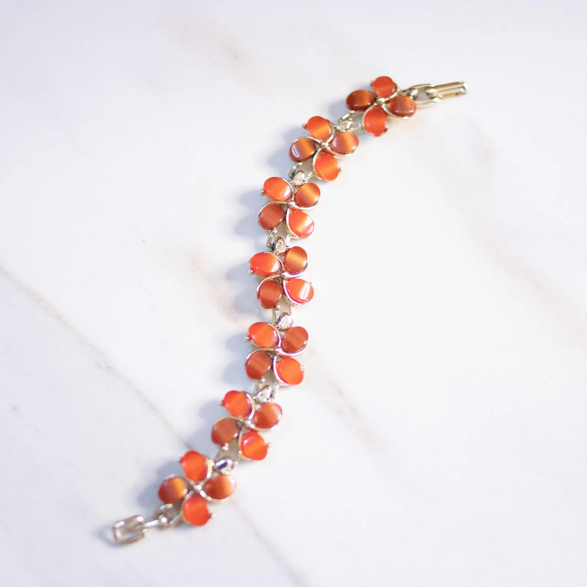 Vintage Orange Flower Statement Bracelet
