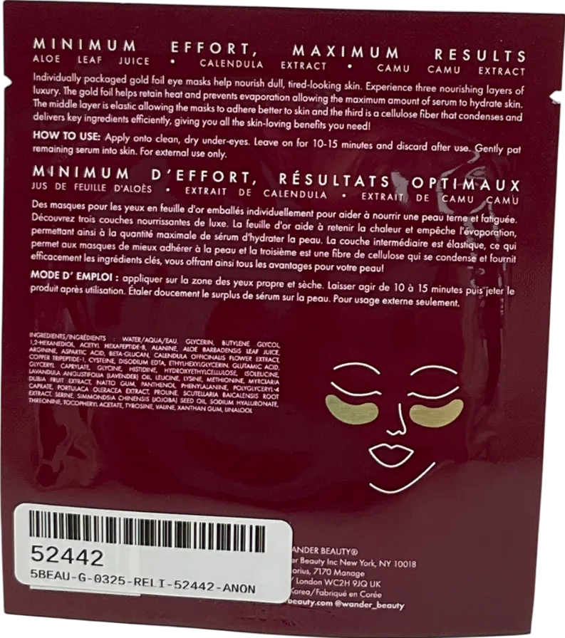 Wander Beauty Baggage Claim Gold Eye Mask 1 pair