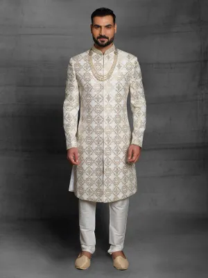 White and Gold Statement Sherwani
