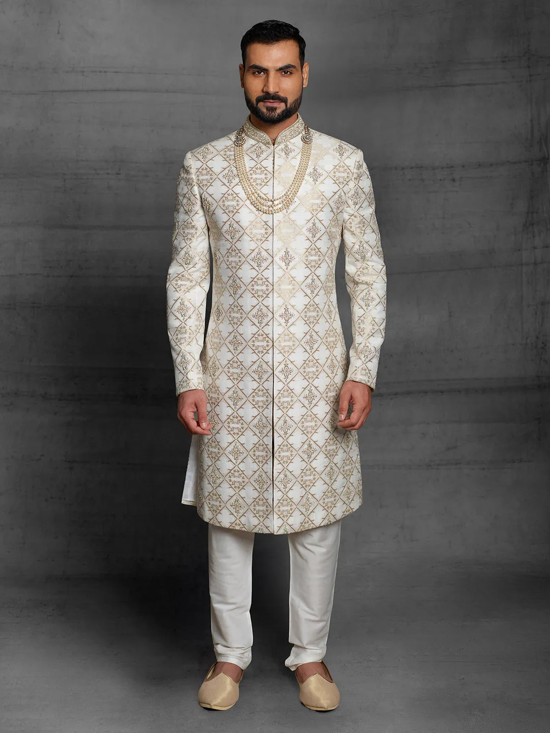 White and Gold Statement Sherwani