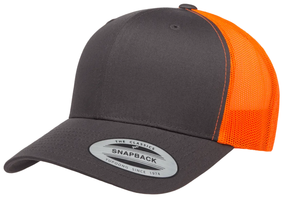 YP Classics Mesh Back Trucker Cap Charcoal Neon Orange
