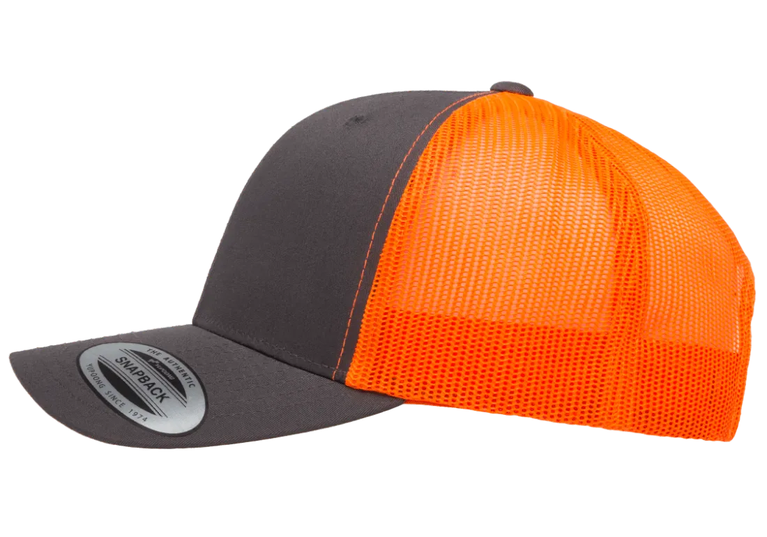 YP Classics Mesh Back Trucker Cap Charcoal Neon Orange