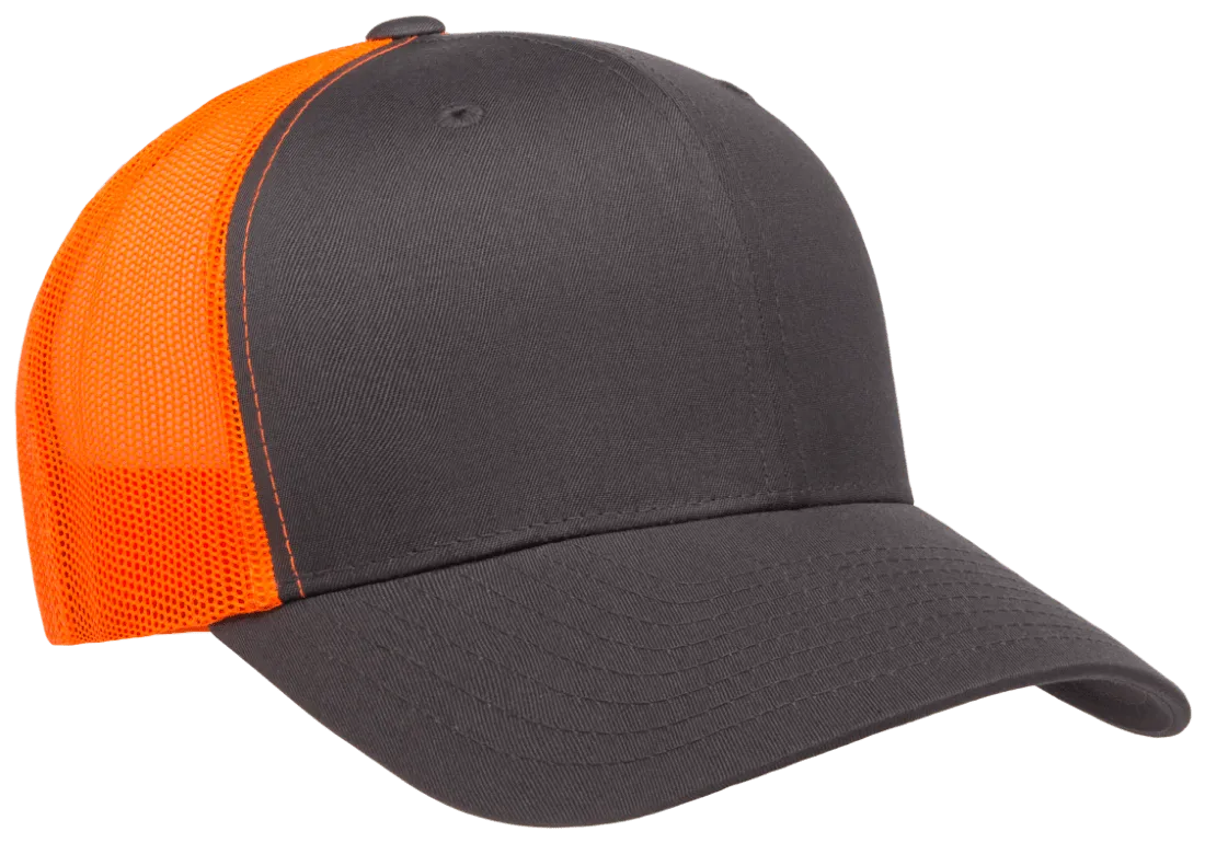 YP Classics Mesh Back Trucker Cap Charcoal Neon Orange